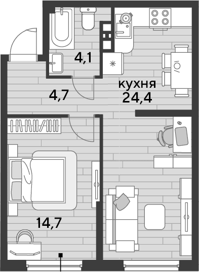 Продается 1-комн. квартира, 47.9 м²