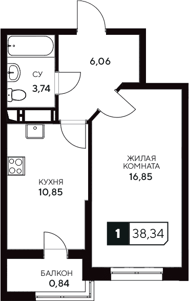 Продается 1-комн. квартира, 37.5 м²