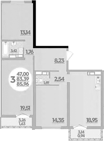 Продается 3-комн. квартира, 83.39 м²