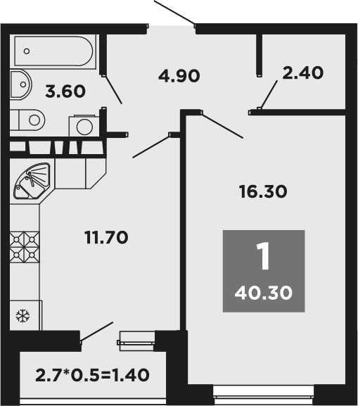 Продается 1-комн. квартира, 38.9 м²