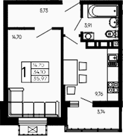 Продается 1-комн. квартира, 34.1 м²