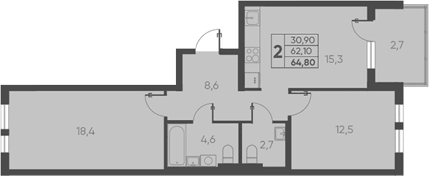 Продается 2-комн. квартира, 62.1 м²