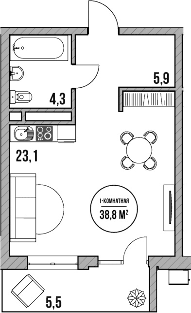 Продается 1-комн. квартира, 33.3 м²