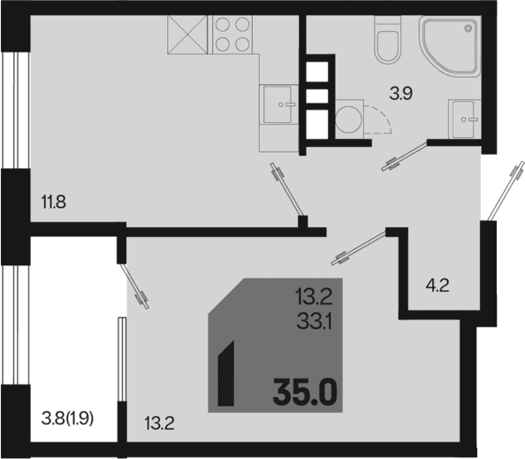 Продается 1-комн. квартира, 33.1 м²