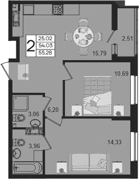 Продается 2-комн. квартира, 54.03 м²