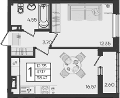 Продается 1-комн. квартира, 37.17 м²