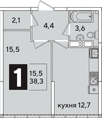 Продается 1-комн. квартира, 38.3 м²