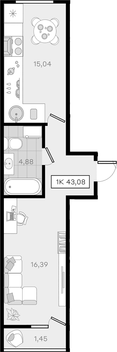 Продается 1-комн. квартира, 41.63 м²