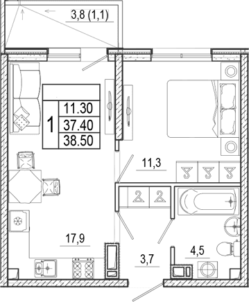 Продается 2-комн. квартира, 37.4 м²
