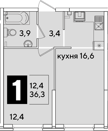 Продается 2-комн. квартира, 36.3 м²
