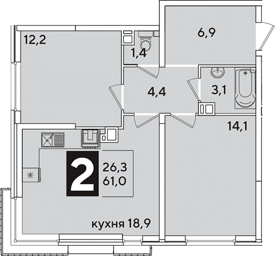 Продается 3-комн. квартира, 61 м²