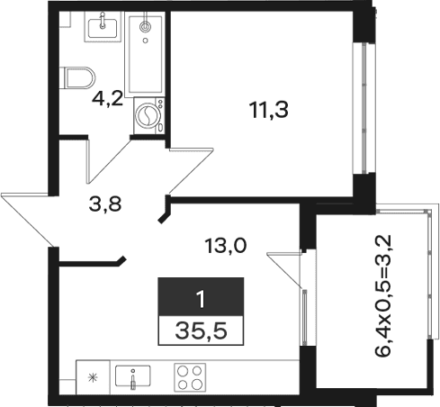 Продается 1-комн. квартира, 32.3 м²