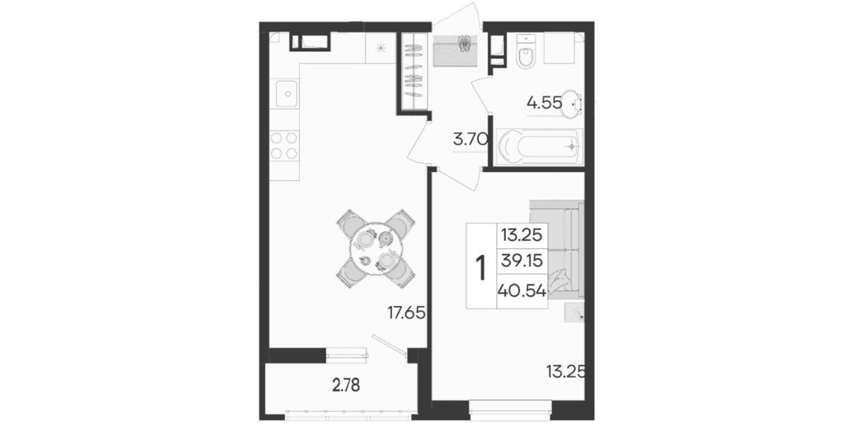 Продается 1-комн. квартира, 39.15 м²