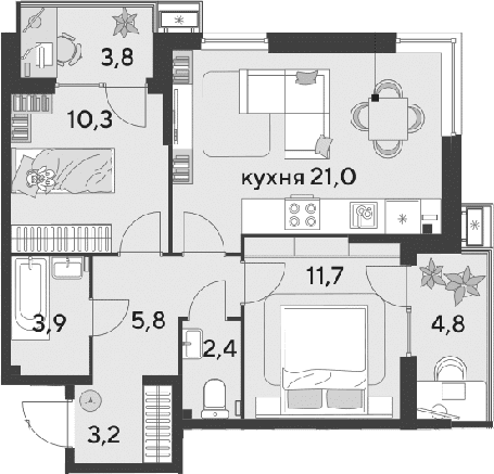 Продается 3-комн. квартира, 58.3 м²