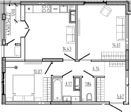 Продается 2-комн. квартира, 53.93 м²