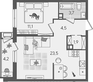 Продается 2-комн. квартира, 44.7 м²