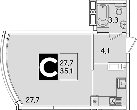 Продается 1-комн. квартира, 35.1 м²