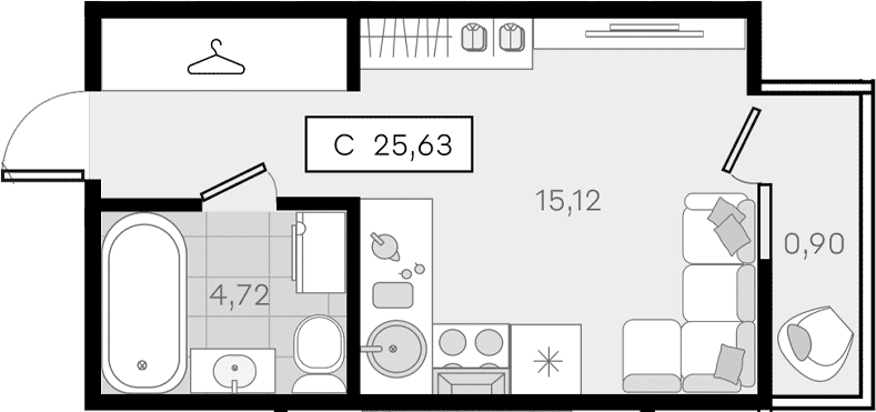Продается 1-комн. квартира, 24.73 м²