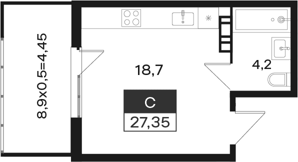 Продается 1-комн. квартира, 22.9 м²