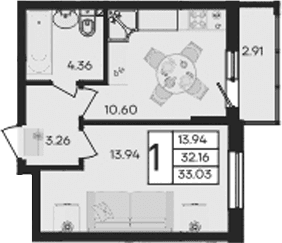Продается 1-комн. квартира, 32.16 м²