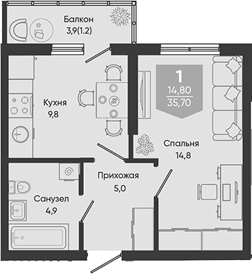 Продается 1-комн. квартира, 34.5 м²