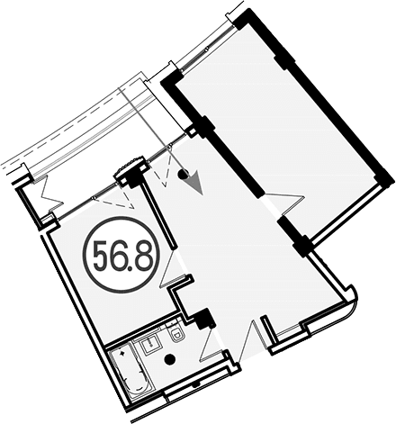 Продается 1-комн. квартира, 56.8 м²