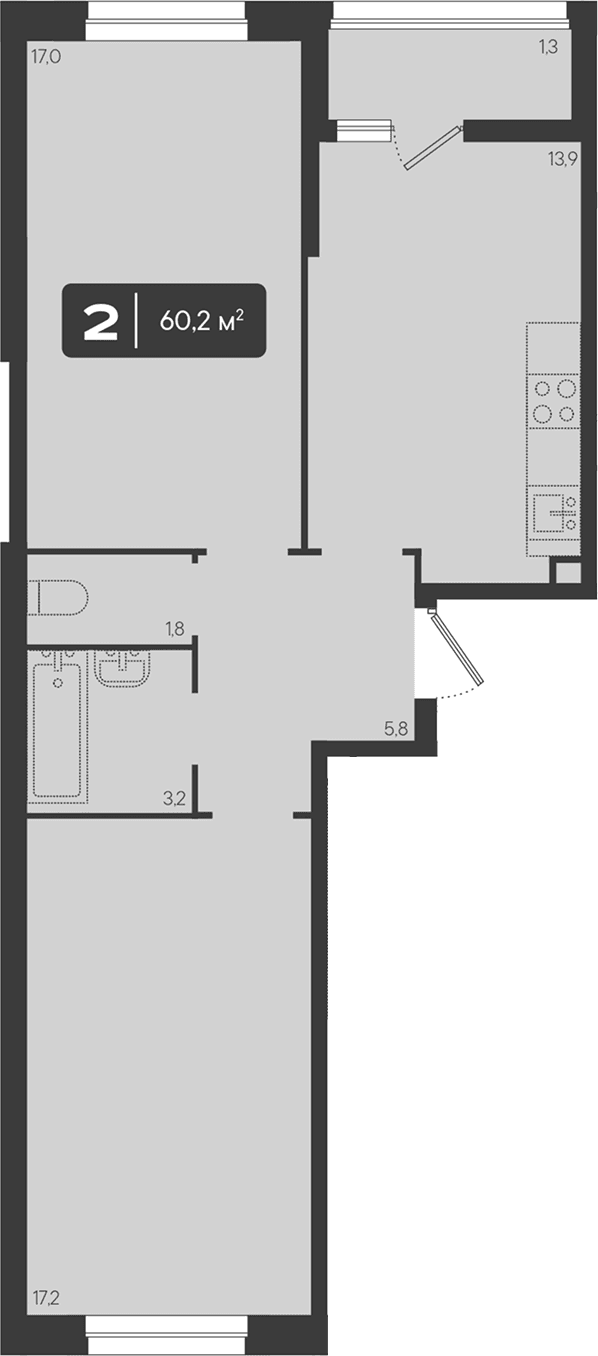 Продается 2-комн. квартира, 58.9 м²