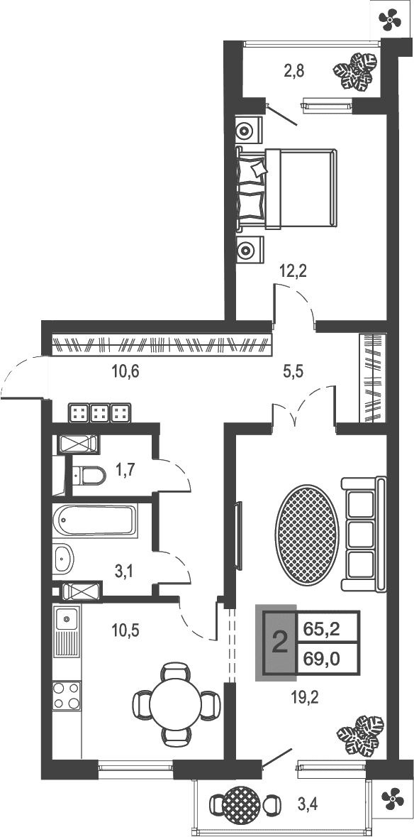 Продается 2-комн. квартира, 62.78 м²