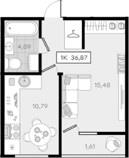 Продается 1-комн. квартира, 35.44 м²