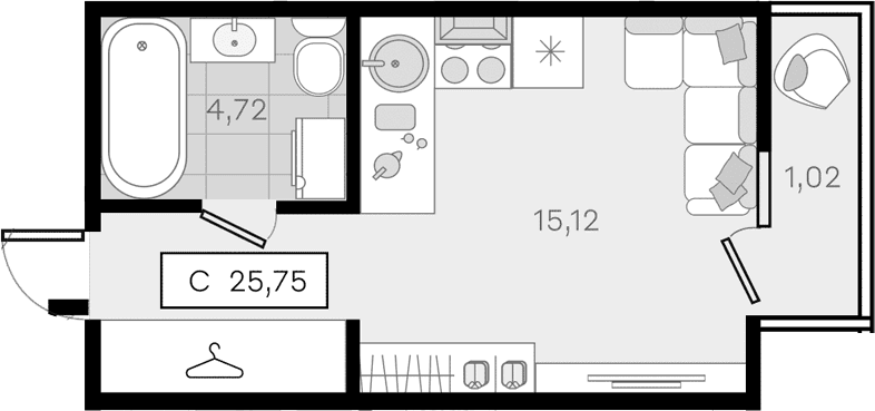 Продается 1-комн. квартира, 24.73 м²