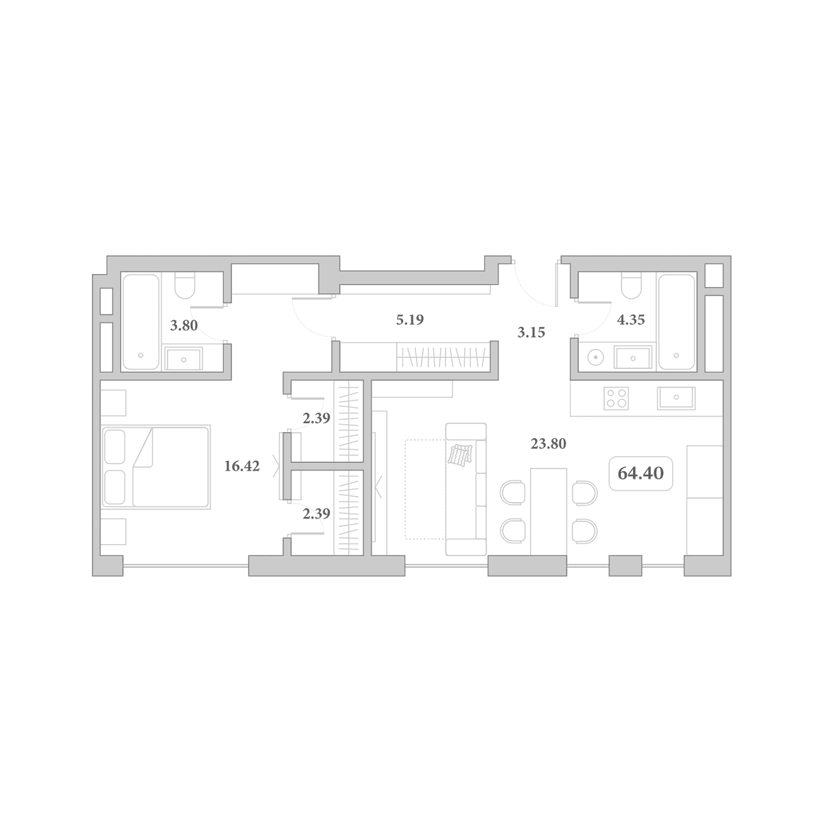 Продается 2-комн. квартира, 64.4 м²