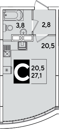 Продается 1-комн. квартира, 27.1 м²