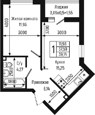 Продается 1-комн. квартира, 37.59 м²