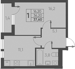 Продается 1-комн. квартира, 36.2 м²