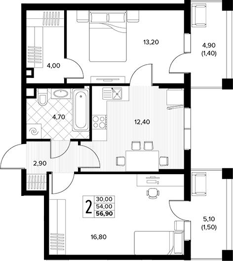 Продается 2-комн. квартира, 54 м²