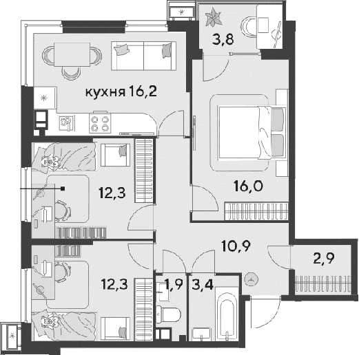 Продается 4-комн. квартира, 75.9 м²