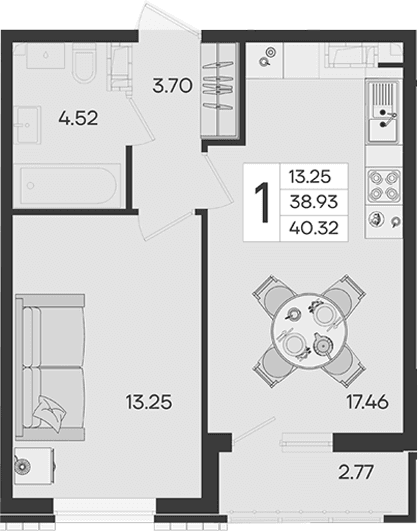 Продается 1-комн. квартира, 38.93 м²