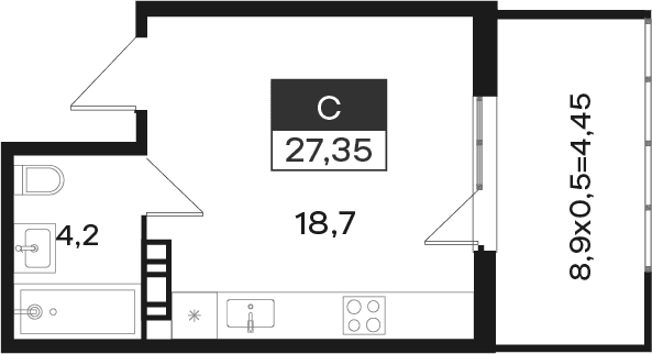 Продается 1-комн. квартира, 22.9 м²