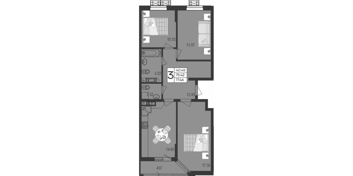 Продается 3-комн. квартира, 75.42 м²