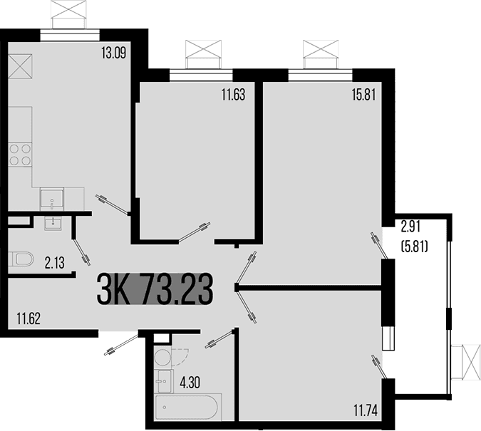 Продается 3-комн. квартира, 70.32 м²