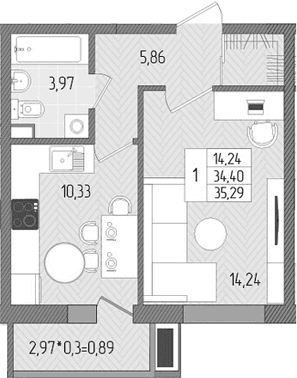 Продается 1-комн. квартира, 34.4 м²