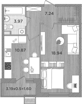 Продается 1-комн. квартира, 41.02 м²
