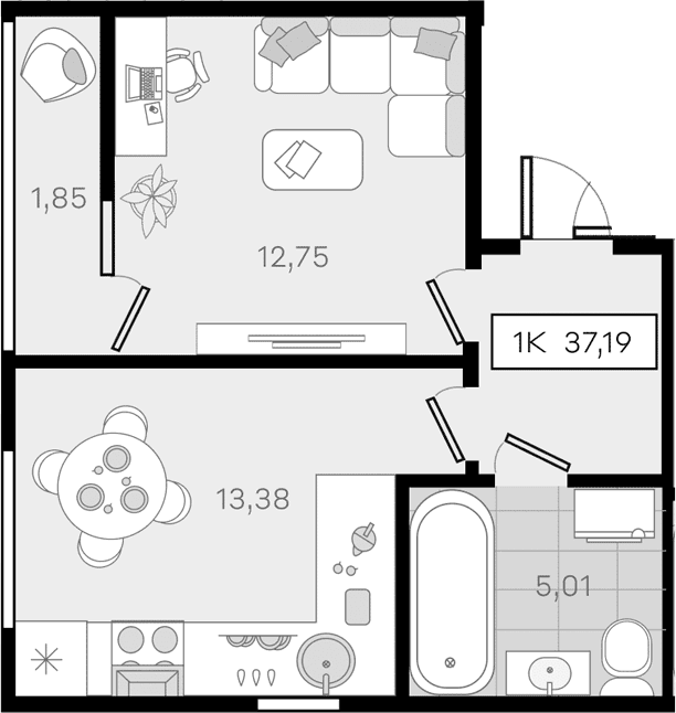 Продается 1-комн. квартира, 35.34 м²