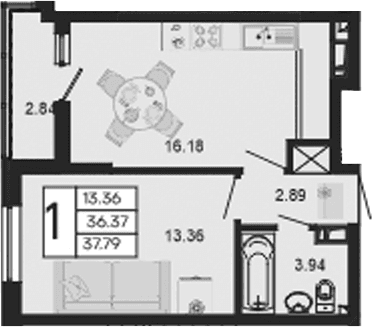 Продается 1-комн. квартира, 36.37 м²