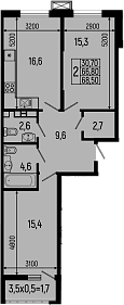 Продается 2-комн. квартира, 66.8 м²