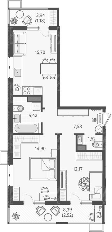 Продается 2-комн. квартира, 56.29 м²