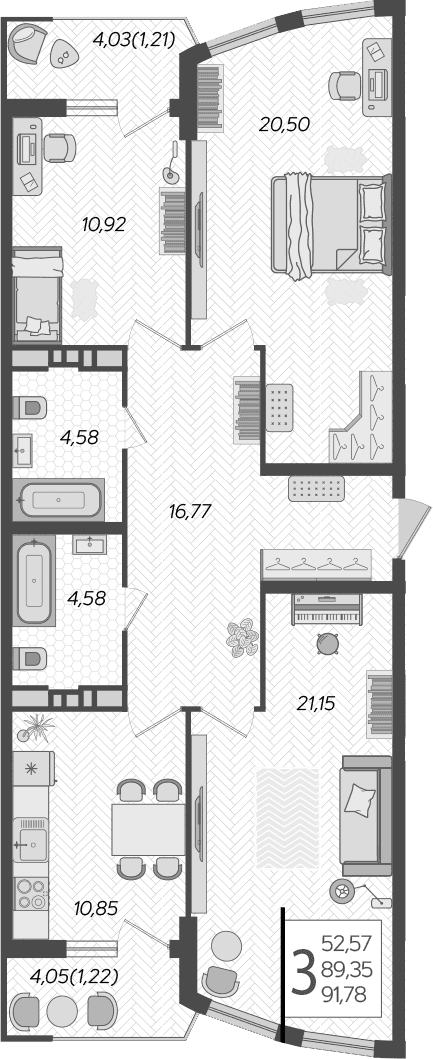 Продается 3-комн. квартира, 89.35 м²