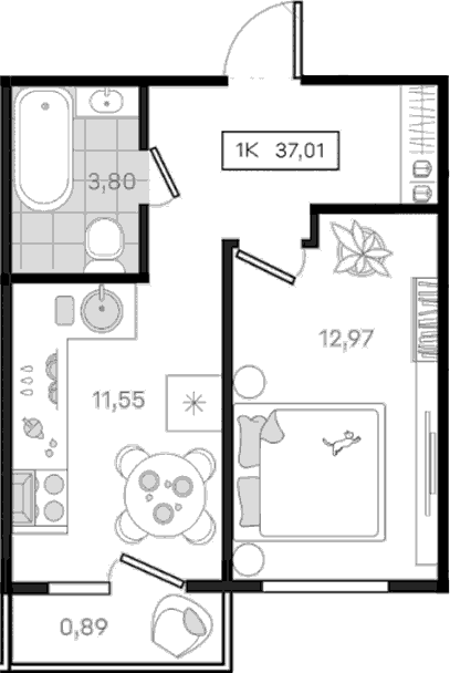 Продается 1-комн. квартира, 36.12 м²