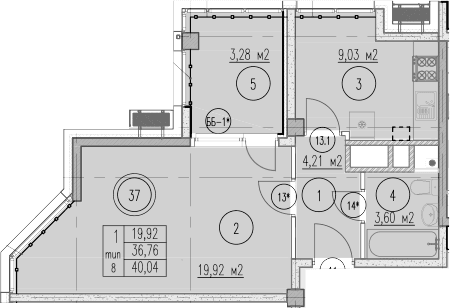 Продается 1-комн. квартира, 34.57 м²