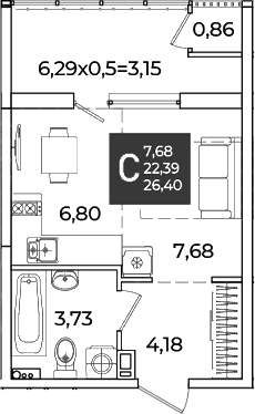 Продается 1-комн. квартира, 22.39 м²